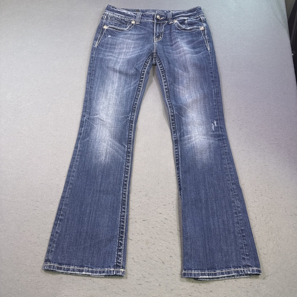 Miss Me Jeans Womens 30/32 Blue Denim Cross Bling Embelished Signature Boot - Picture 4 of 12